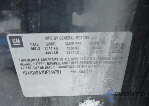 2013 Chevrolet Malibu 1Lt из США, поврежденный, VIN 1G11C5SA7DF344791